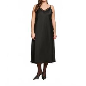 NEW MAT FASHION silky midi slip dress in black